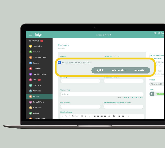 New Feature - Wiederkehrende Termine in Ihrer Mitarbeiter-App - PC Screen