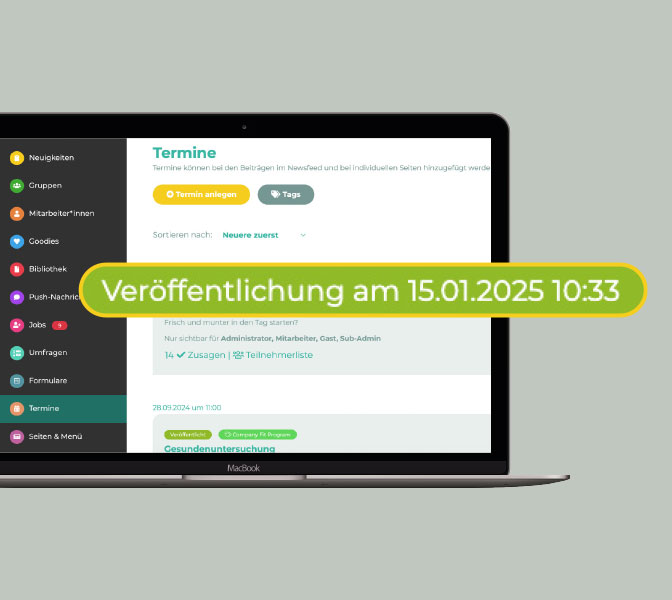 LOLYO Mitarbeiter-App New Feature - Termine mit Veroeffentlichungsdatum vorausplanen