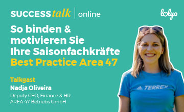 Mitarbeiter-App SUCCESS-talk Rueckblick - online Webinar - So binden und motivieren Sie Ihre Saisonfachkräfte - Best Pracitce mit Nadja Oliveira Area47 am 23. Mai 2024
