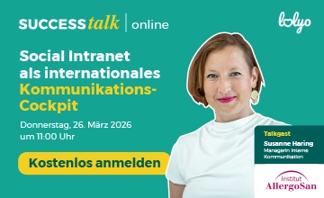 Social Intranet als internationales Kommunikations-Cockpit - kostenloses Mitarbeiter-App Best-Practice-Webinar mit Susanne Haring, Institut AllergoSan OMNi-BiOTiC - Profilbild, Logo